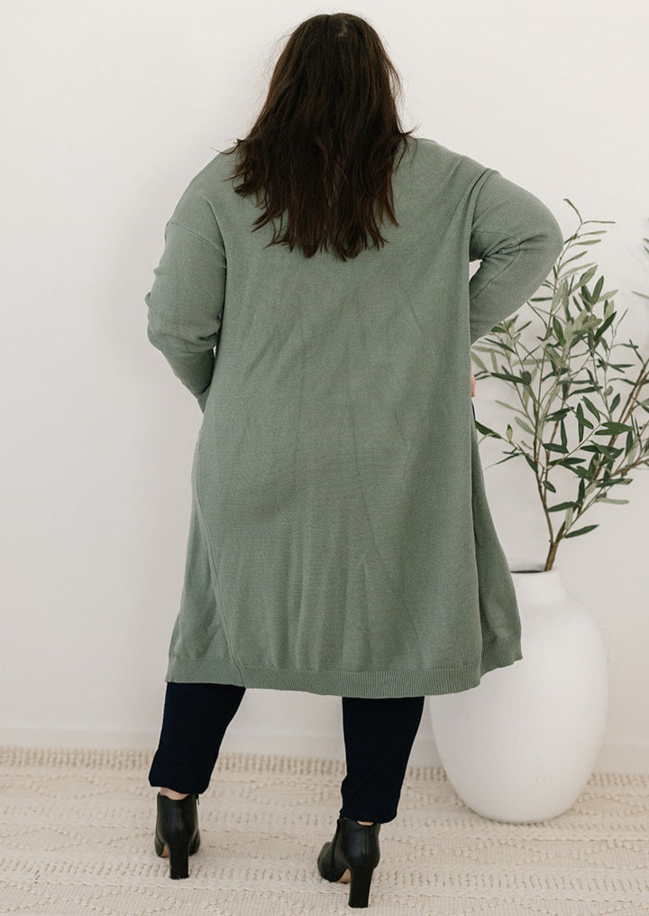 Soft knit cardigan in green with pockets
