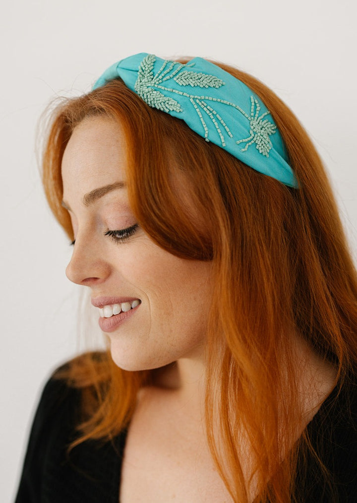blue beaded headband for women