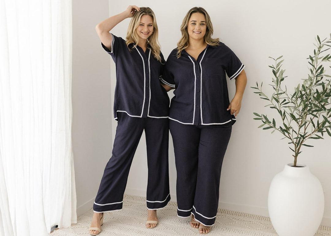 navy linen resort wear top for women
