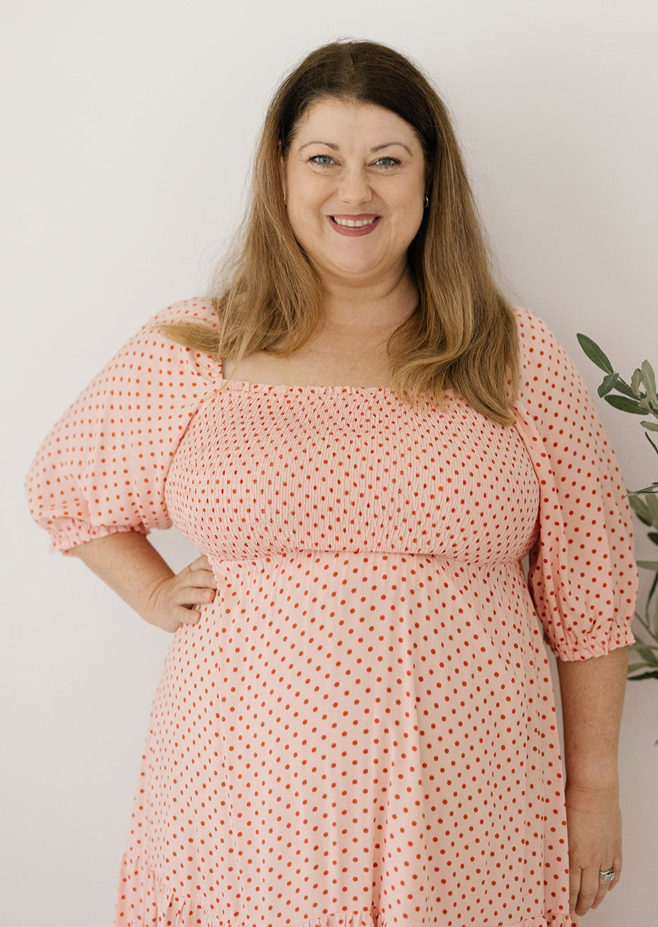 Plus size pink polka dot dress sale