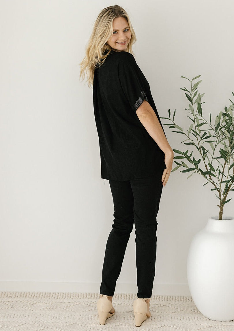 lightweight linen top in black for women