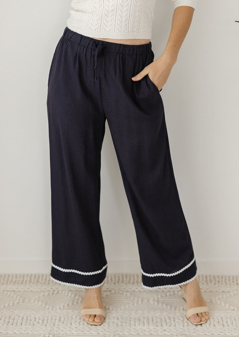 ladies navy lightweight elastic-waisted pants with pockets 