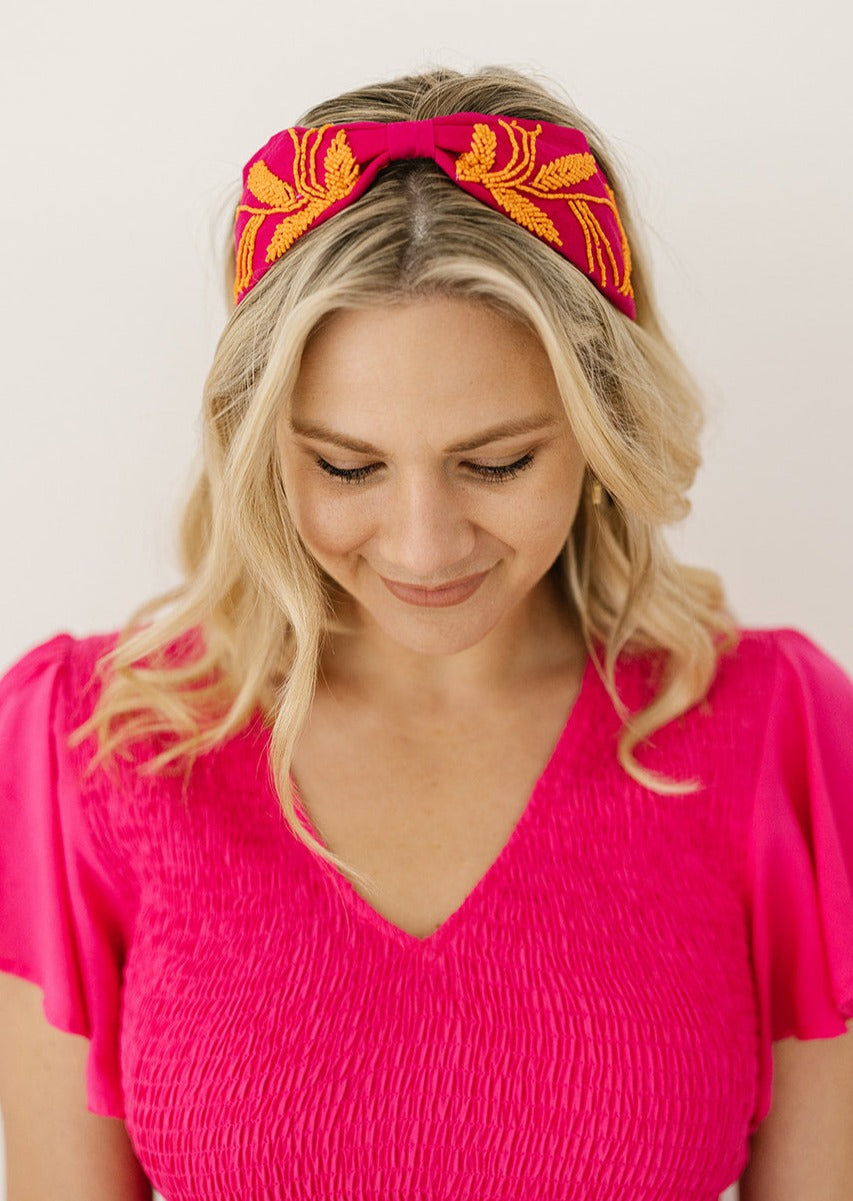 pink beaded statement headband