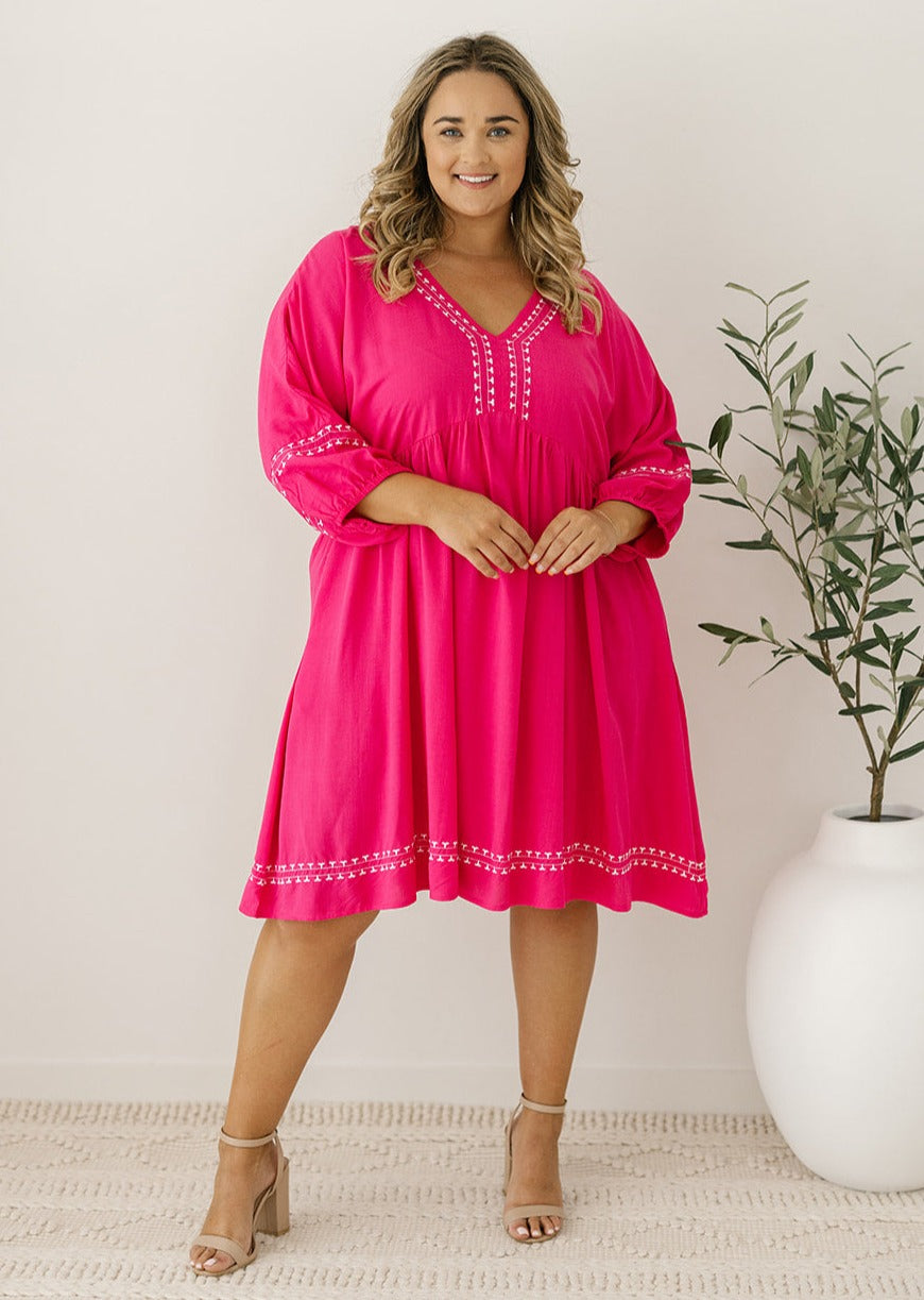 Hot Pink Tunic Dress for Curvy Women