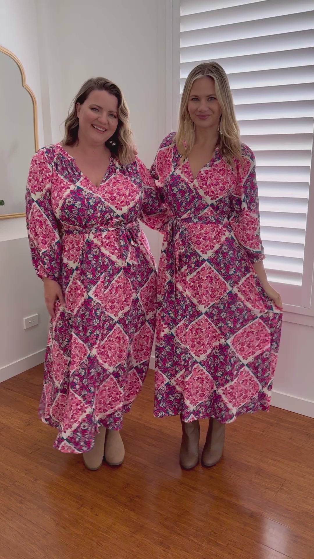 women's plus-size floral patchwork-print midi dress with pockets and waist-tie