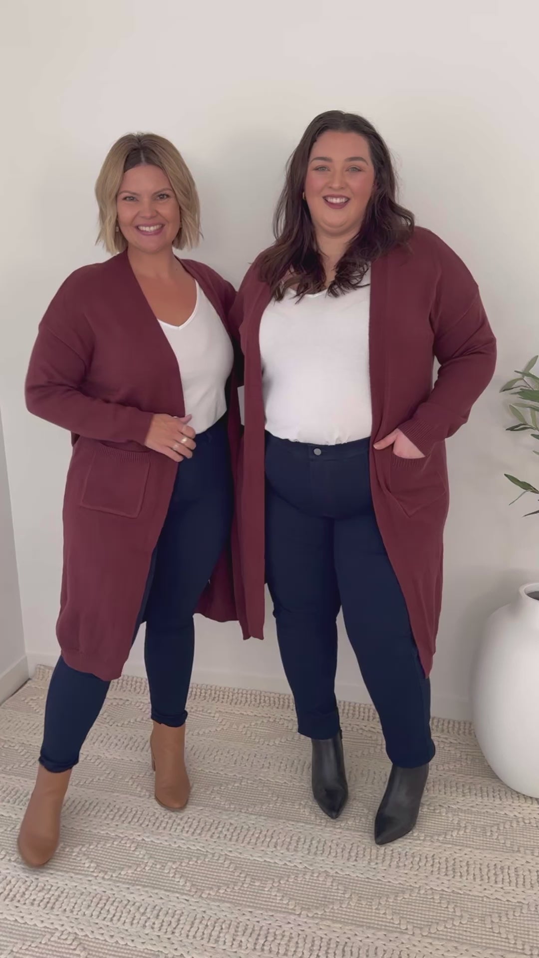 Plus-size women's knit cardigan in brown