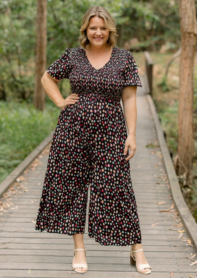 Plus Polka Dot Cami Jumpsuit with Knot Shoulde | Pomona and Peach