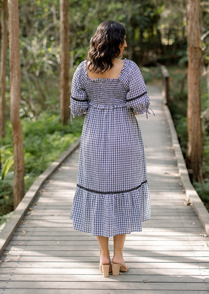 Black and white sale gingham midi dress