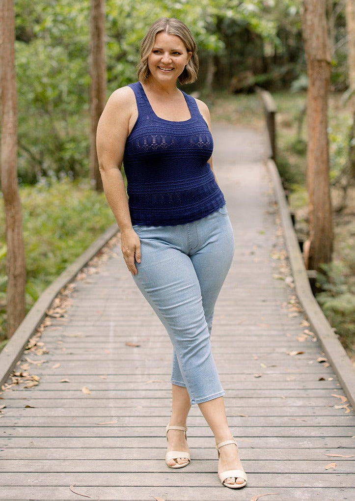 Freya Knit Singlet in Navy