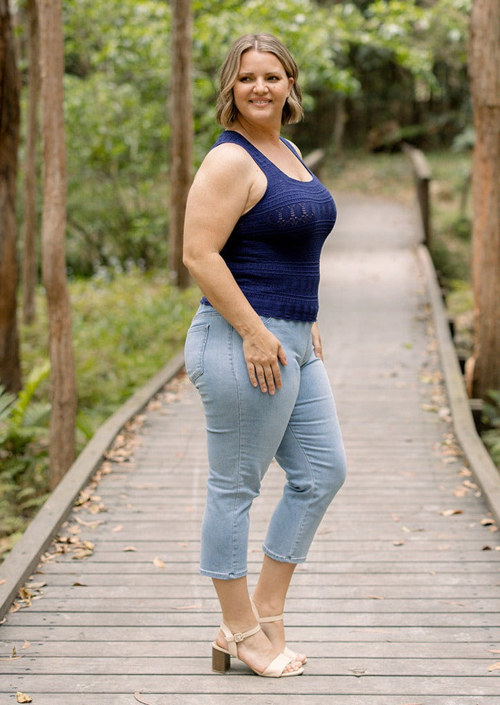 Freya Knit Singlet in Navy