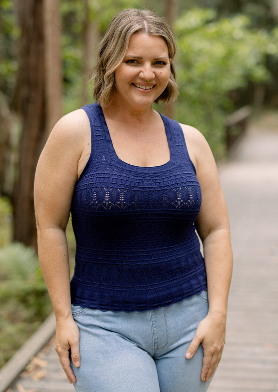 Freya Knit Singlet in Navy