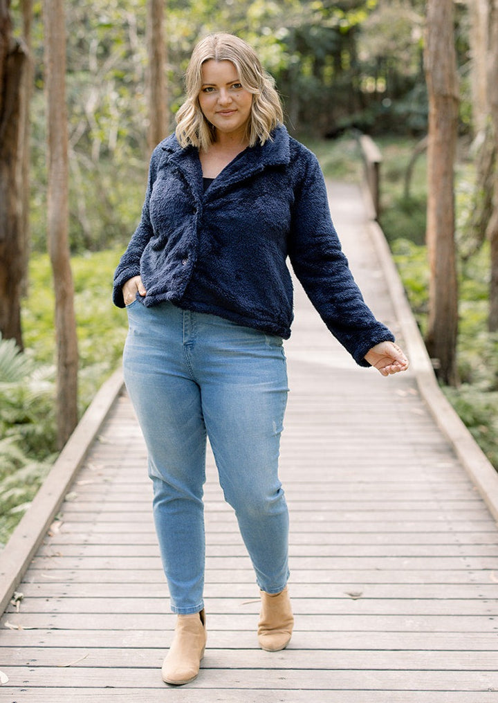 Teddy Cropped Jacket in Navy