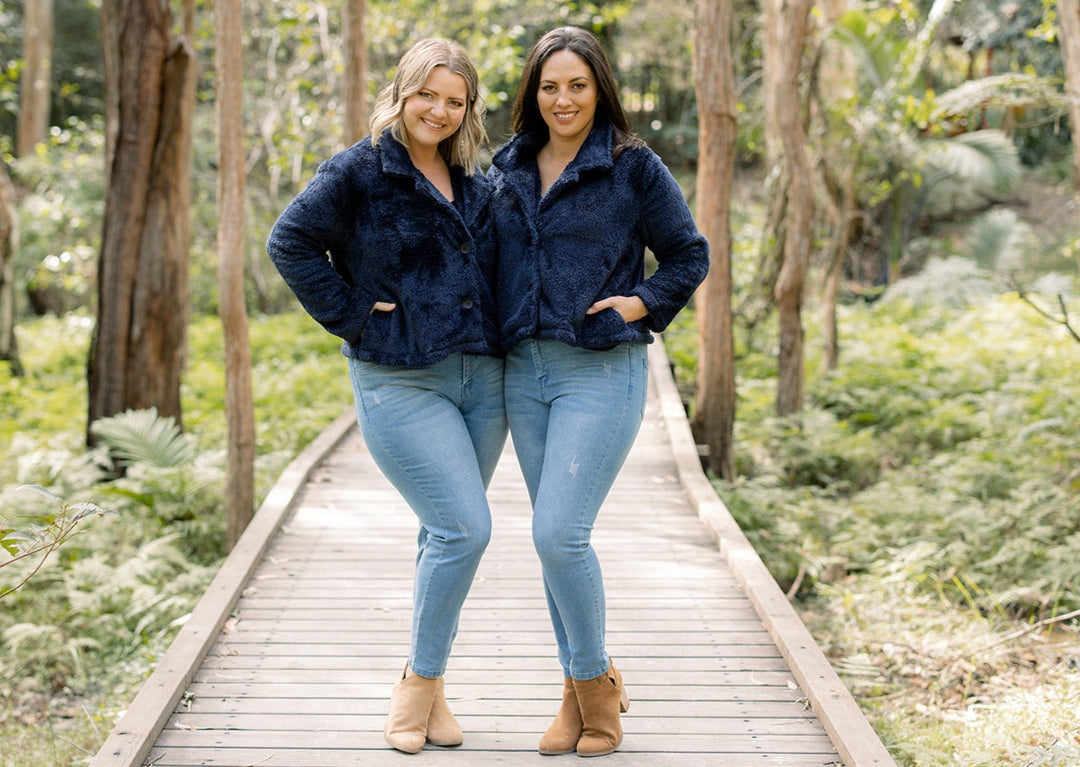 Teddy Cropped Jacket in Navy